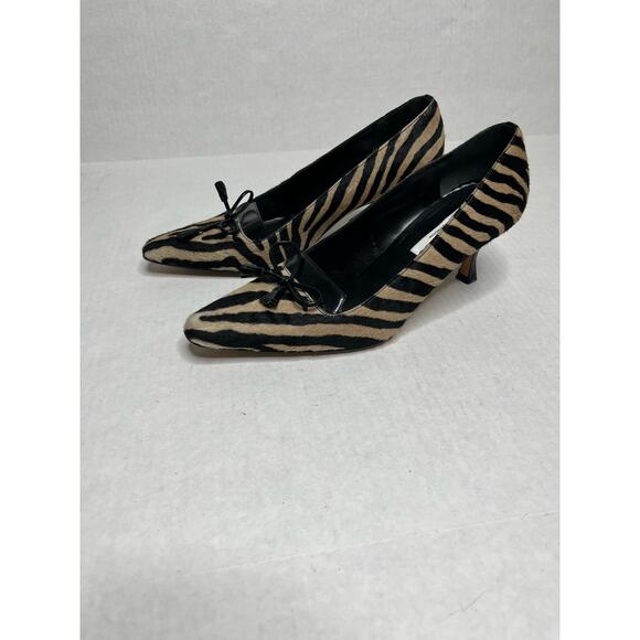 Jimmy Choo London Designer Zebra Fur Print Bow Detail Pointed Toe Kitten Heels - Picture 1 of 8